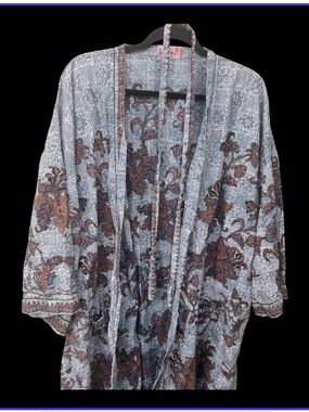 Sida Mukti Women's Lightweight Printed Kimono Robe - Gray & Brown #cotton
